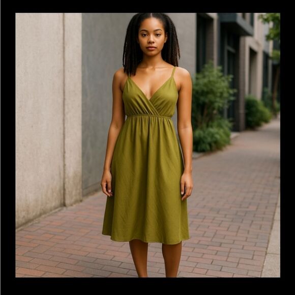 Elegant Chartreuse Midi Coktail Dress Plus Size - Picture 2 of 5